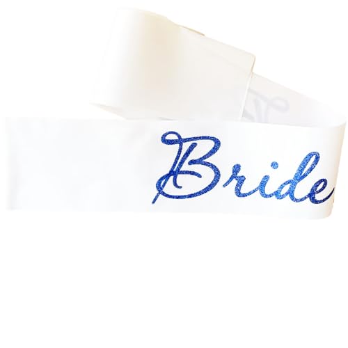 Bride to Be Satin Sash with Blue Glitter Letters for Bachelorette