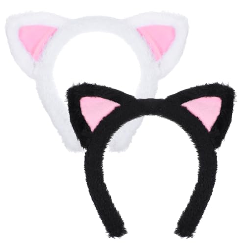 Cat Ears Headband 2PCS Soft Plush Fuzzy Makeup Hairband for Spa