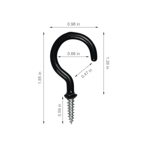 5 Pack Vinyl Coated Ceiling Hooks - 1.25 Inch Screw-in Mug Hooks