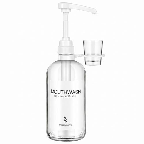 16 Oz Glass Mouthwash Dispenser with Cup Holder for Bathroom