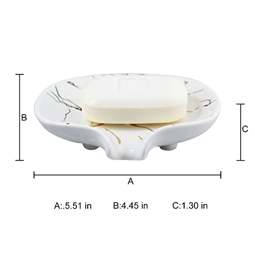 Marble Gold Ceramic Soap Dish - Self-Draining Bathroom Soap Holder