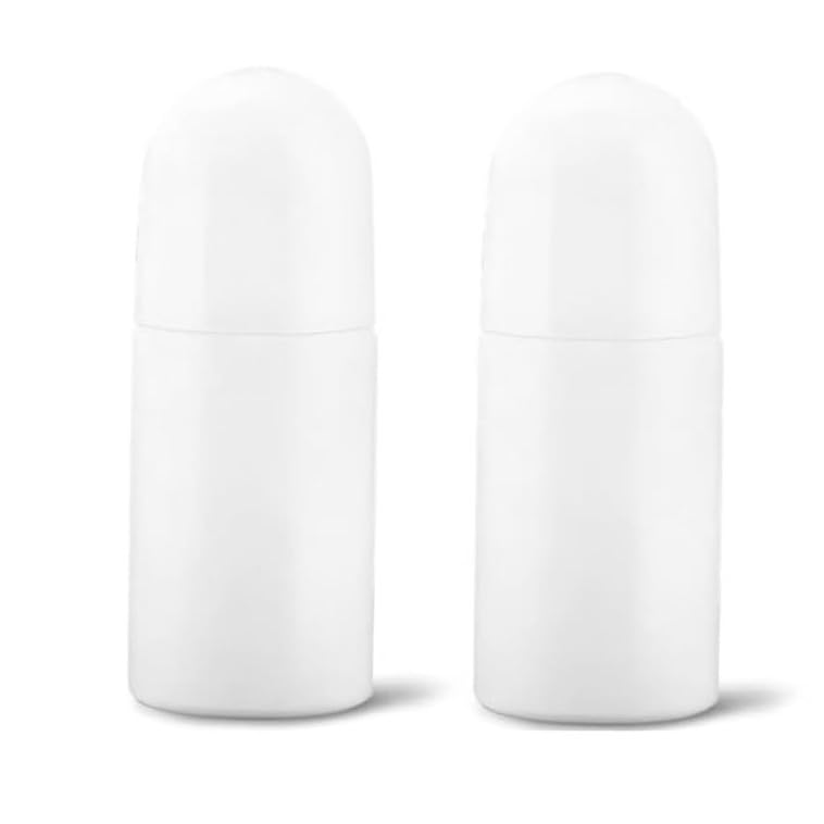 Qemixly Refillable Roll-On Bottles 1.7oz White Plastic Roller Bottles 2Pcs
