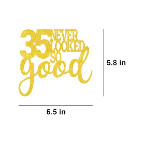 35 Never Looked So Good Gold Glitter Cake Topper for 35th Birthday