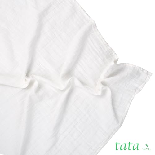 TATA AMG Pure White Organic Muslin Cotton Baby Swaddle Blanket - 47x47 Soft & Breathable Receiving Blanket