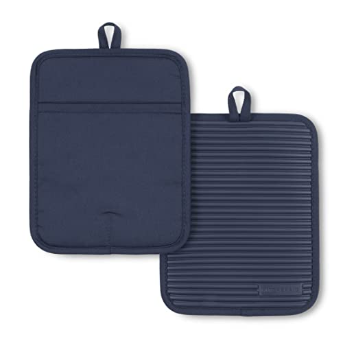 KitchenAid Ribbed Silicone Pot Holder Set, 7"x9" Ink Blue, 2-Pack