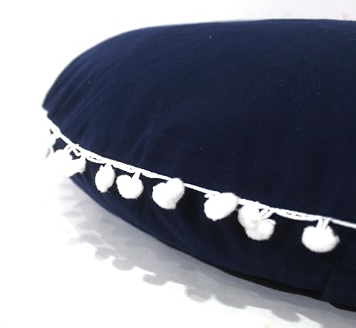Blue Round Meditation Floor Pillow Cover, 22" Large Bohemian Design