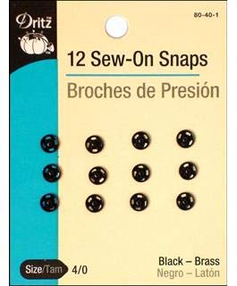 Dritz Sew-On Snaps Black 4/0 - 12 Count Durable Fasteners