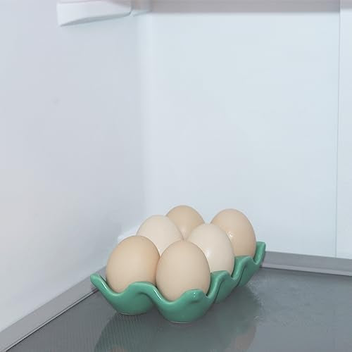 Bealuffe 6-Cup Ceramic Egg Holder Tray - Green Kitchen Storage Container