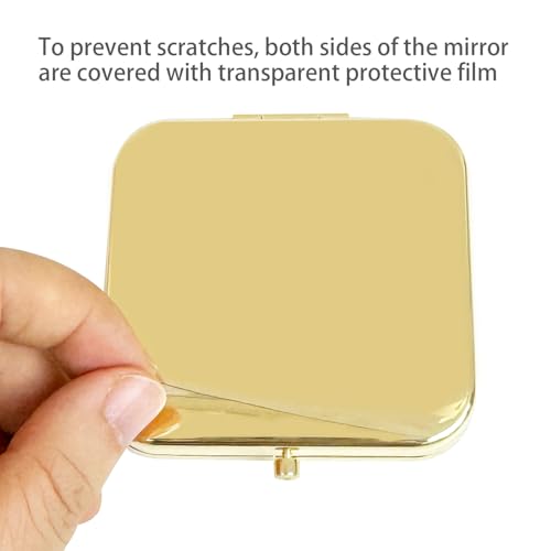 PDOZV Small Compact Mirror Gold Square 2.8 Inch Metal Frame 1X/2X