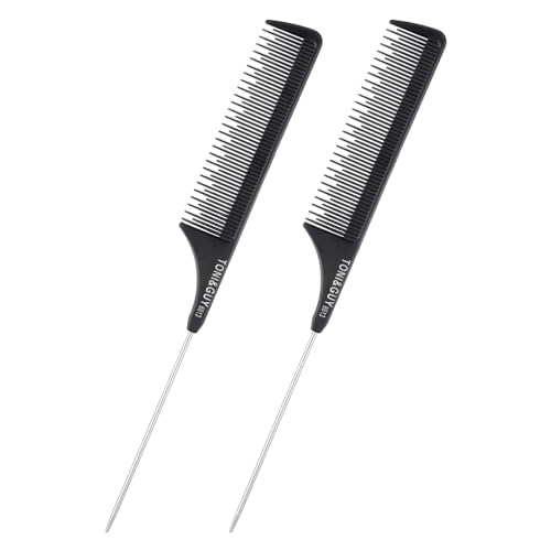 Tenalleys 2-Pack Black Rat Tail Comb with Stainless Steel Pintail