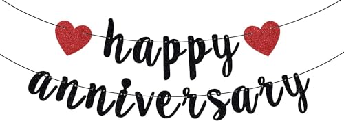 Happy Anniversary Banner - Black & Red Glitter Party Decoration