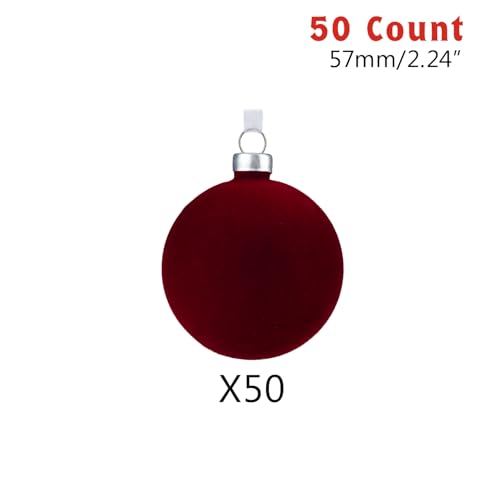 Velvet Burgundy Christmas Ornaments Set - Shatterproof 50 Count, 57mm / 2.24"