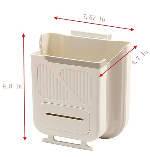 Yansanido Medium Foldable Trash Can - White Hanging Garbage Can for Kitchen & Office
