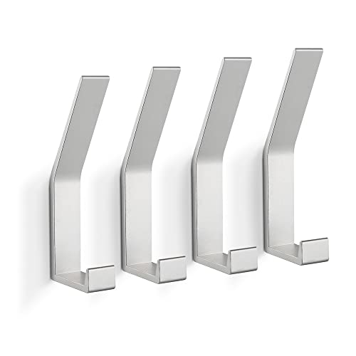 KYOEON Wall Mounted Dual Coat Hooks, Silver Aluminum Alloy, 4-Pack Set