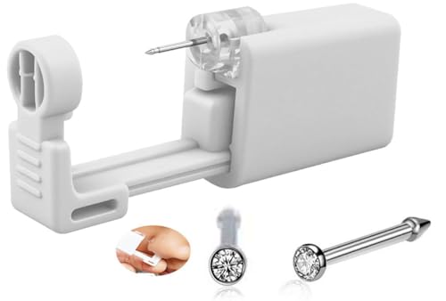 SLVIEKAE Self Nose Piercing Kit with Cubic Zirconia Stud White