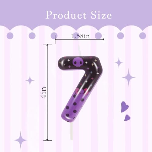 Purple Black Skull Number 7 Birthday Candle - Kpop Cake Topper