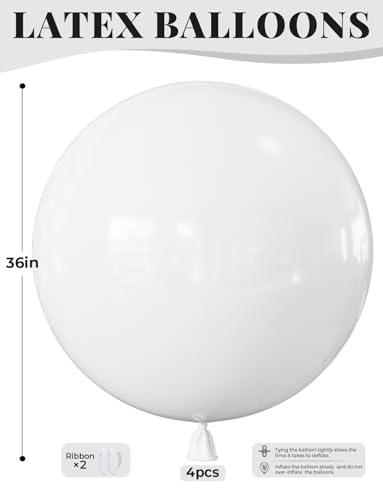 Adeyoo 36-Inch Giant White Latex Balloons - 4 Pack for Party Decorations