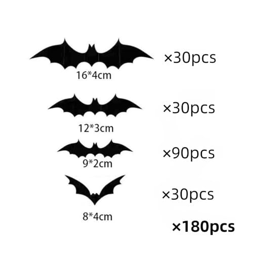 180PCS 3D Halloween Bat Wall Decor – Indoor & Outdoor Stickers