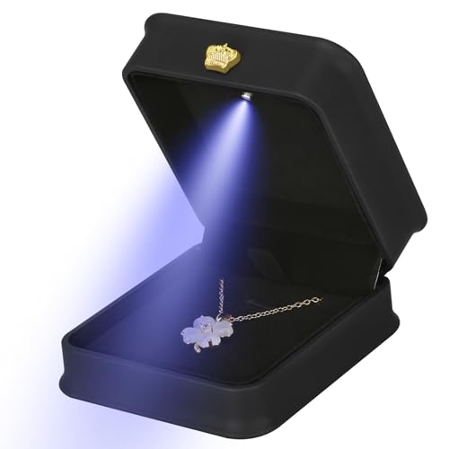 KUKUVR Black Necklace Pendant Gift Box with LED Light