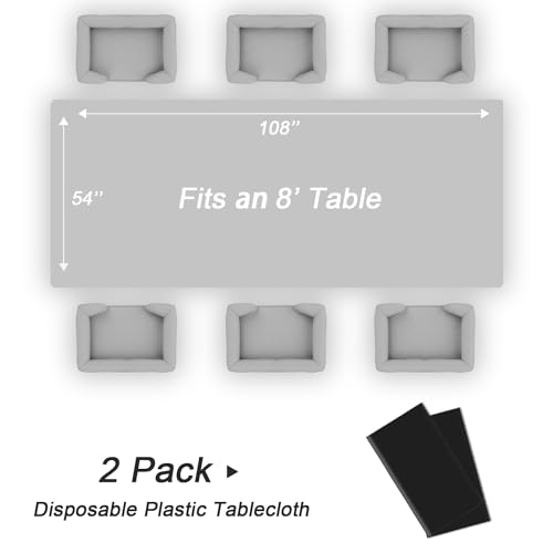 Black Plastic Table Cloth Disposable 2 Pack 54 x 108 Inch Rectangle