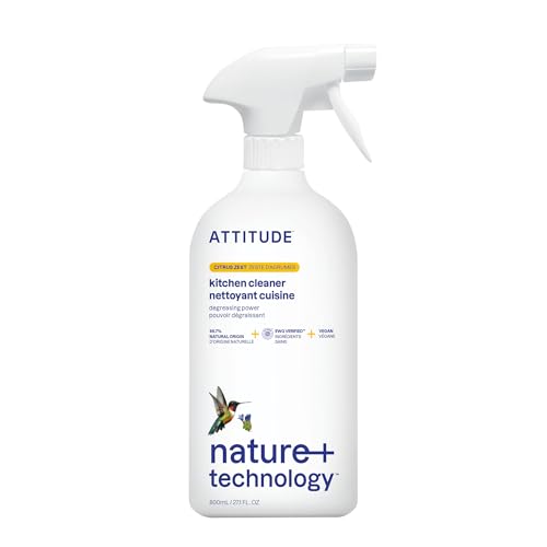 ATTITUDE Plant-Based Kitchen Cleaner Degreaser Spray, Citrus Zest, 27.1 Fl Oz