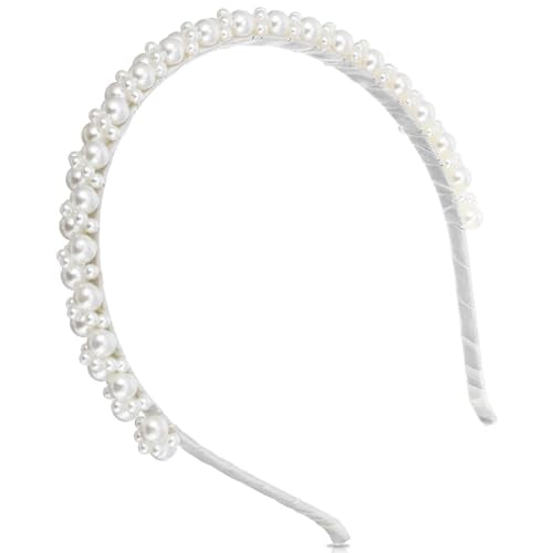 Josojoou Pearl Headband for Women White Non-Slip Wedding Hair Hoop