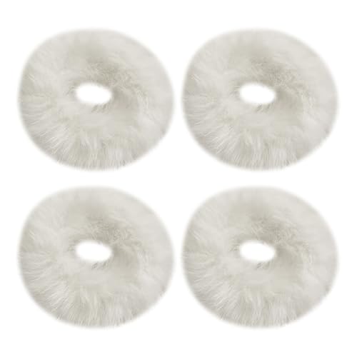Faux Fur Hair Scrunchies 10 Pcs Fluffy Ponytail Holders White
