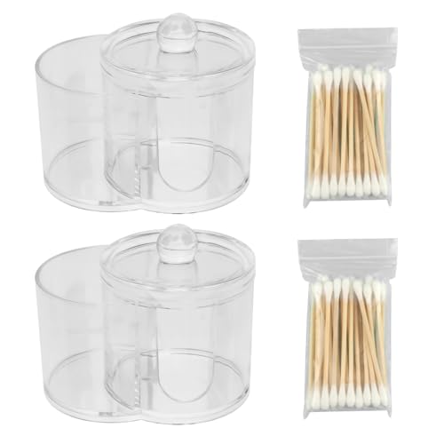 Acrylic Q Tip Holder with Dustproof Lid - Dual-Compartment Organizer