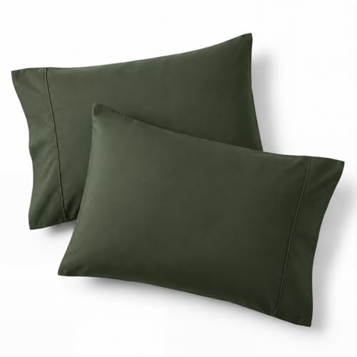 Bedsure Standard Pillowcases Set of 2 - Olive Green Microfiber Envelope