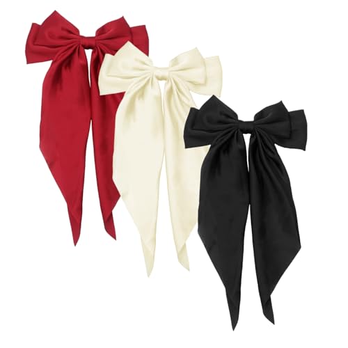 HAALII Oversized Satin Hair Barrettes - 3 Pcs Ribbon Bowknot Clips for Women