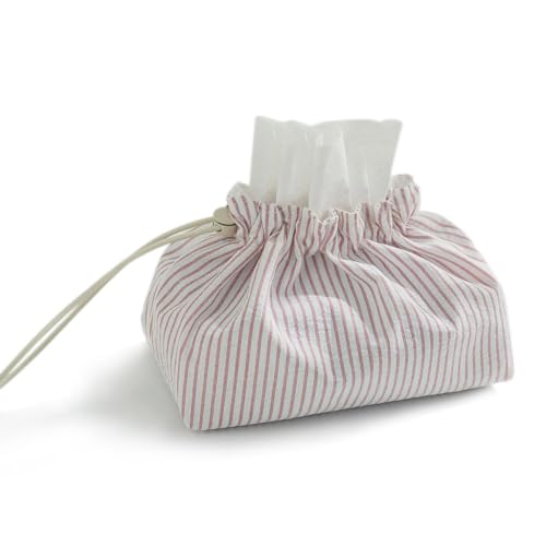 Stylish Pink Striped Fabric Tissue Box Cover with Handle