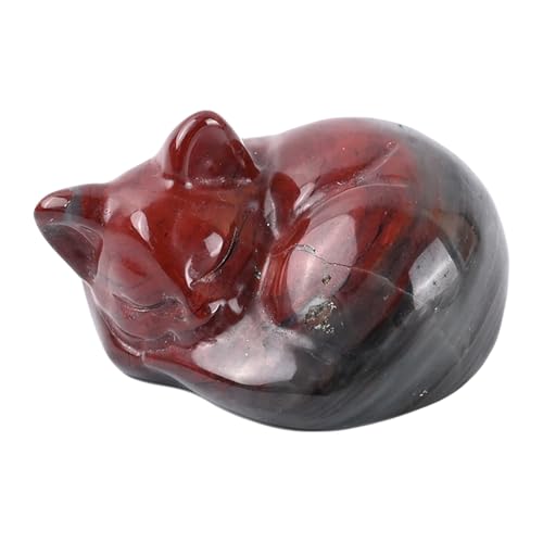 WHAL&YUNE Natural Bloodstone Crystal Cat Figurine, Hand Carved 2-Inch Home Decor Gift