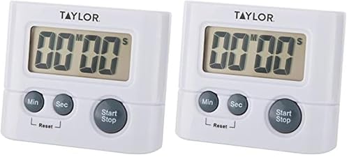 Taylor Digital Kitchen Timer - Easy-Read Display, Count Up/Down, 2-Pack