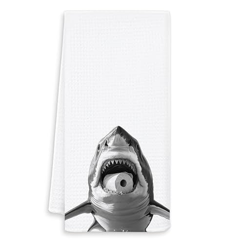 Funny Shark Hand Towels - Coastal Bathroom Decor, 16x24 Inch