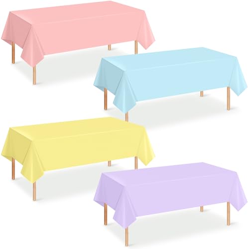 Pastel Tablecloths - 4 Pack Disposable Rectangle Covers, 54 x 108 Inch