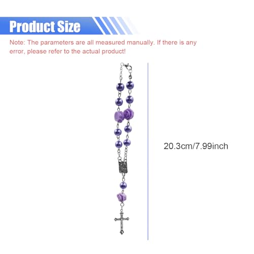 Purple Rosary Cross Rearview Mirror Charm - Elegant Car Pendant