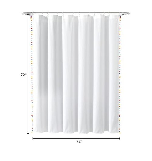 Lush Decor Pom Pom Shower Curtain, Rainbow, 72" X 72"