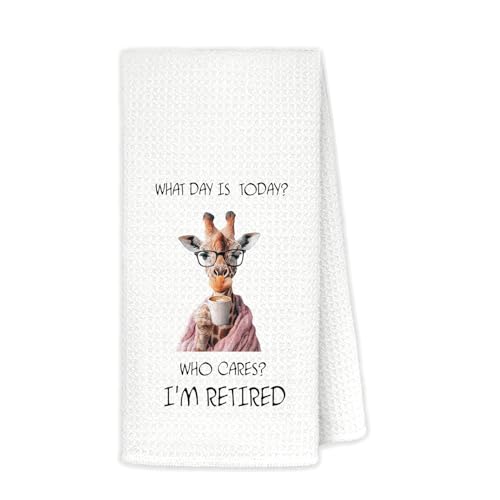 Funny Retirement Gift Kitchen Towels - Giraffe Design, White Retirement-4, 16x24 Inch