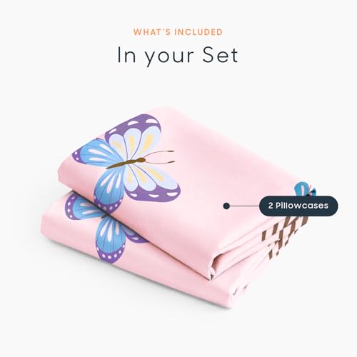 Wake In Cloud Butterfly Pillowcases, Pink Floral Standard 20x26, Set of 2