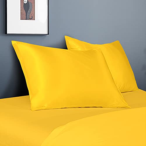 BEDSUM Queen Satin Pillowcases, 20x30 Yellow Silky Pillow Covers - 2-Pack