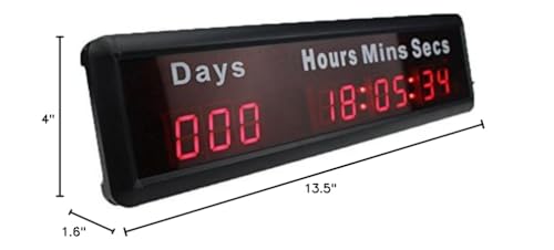 AZOOU 1-inch 9Digits LED Event Timer Countdown/up Clock with Days Hours Mins Secs Max Up to 1000 Days Red Color