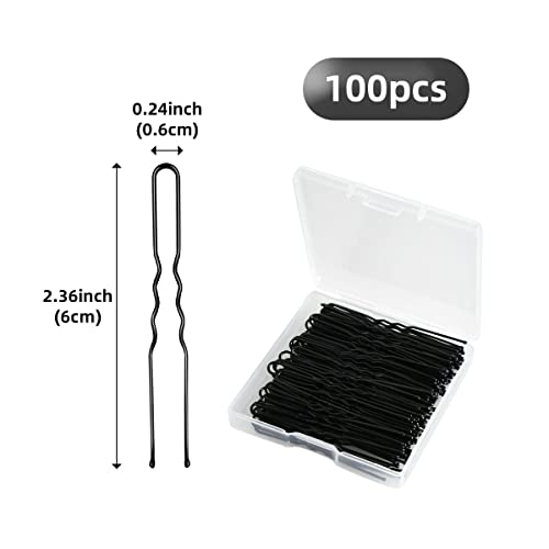 Black U Shaped Hair Pins 100 Pcs Heavy Duty Wave Hairgrips with Box
