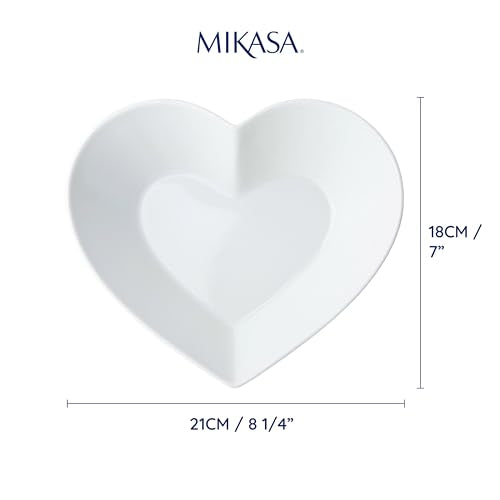 MIKASA Chalk Porcelain Heart-Shaped Bowl, Large Heart Bowl for Snacks and Salads, 21cm | White Serving Dish for Parties and Buffets | Dishwasher Safe & Gift Packaged