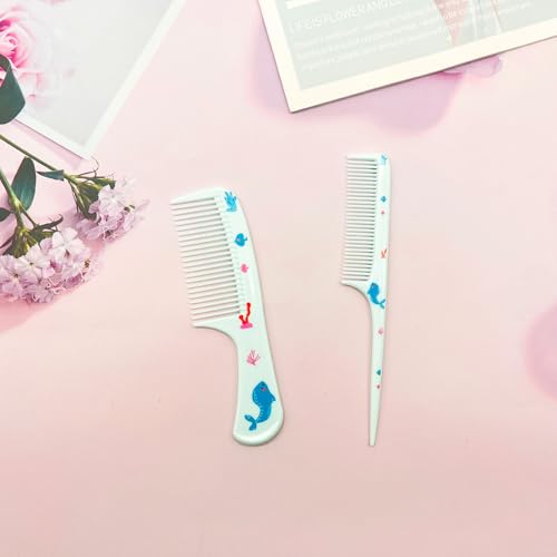 Lyaiwever Baby Hair Comb Set 2-Piece Mini Fine Tooth and Rat-Tail Combs Blue