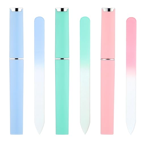 Tweruna 3 Pack Crystal Glass Nail Files with Case for Natural Nails
