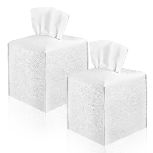VIVIDLY White PU Leather Tissue Box Holder - 2 Pack, 5x5x5 inches