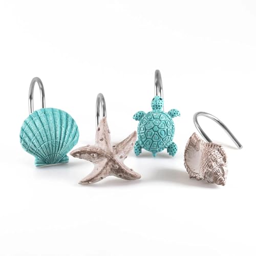 Coastal Beach Shower Curtain Hooks - Nautical Sea Life Set of 12