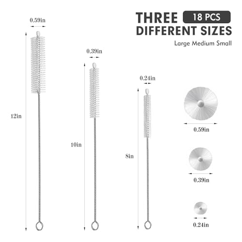 18-Piece Straw Cleaner Brush Set, Extra Long Stainless Steel Straw Brushes