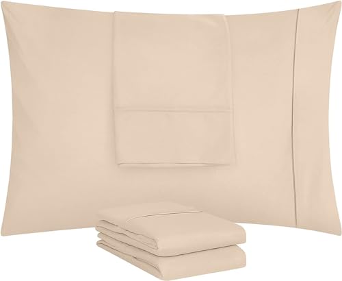 Ultra Soft Microfiber Pillow Cases Set of 4 - 20x26 inches, Beige