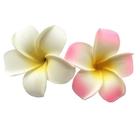 Wentoenapp 4Pcs White Pink Plumeria Hair Clips 7cm Hawaiian Flower Barrettes